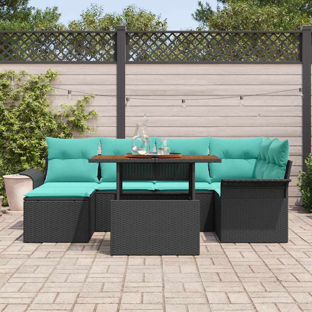 Tuin Sofa Set met opslag 7 pcs Zwart Poly riet is nu te koop bij PeponiXL, paradijselijk wonen!