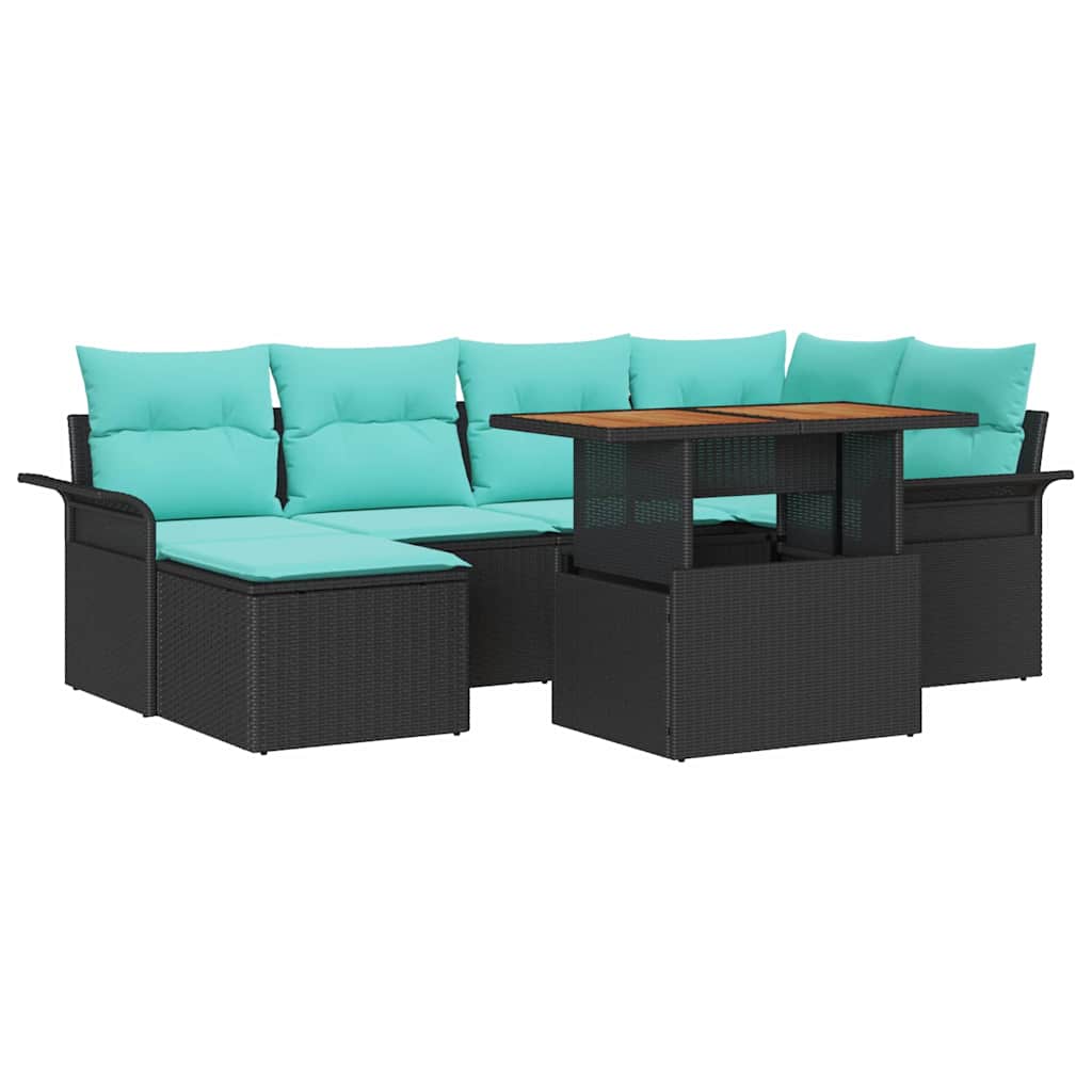 Tuin Sofa Set met opslag 7 pcs Zwart Poly riet is nu te koop bij PeponiXL, paradijselijk wonen!
