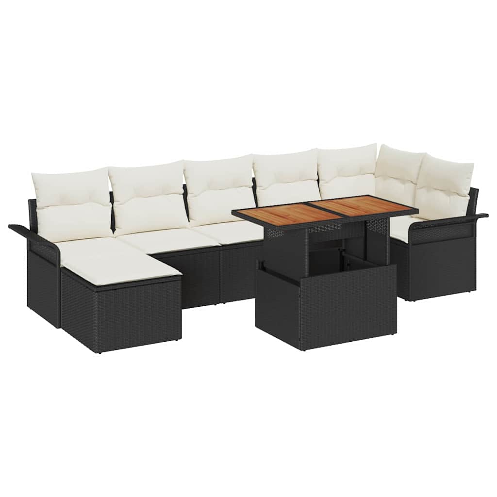 Tuin Sofa Set met opslag 8 pcs Zwart Poly riet is nu te koop bij PeponiXL, paradijselijk wonen!