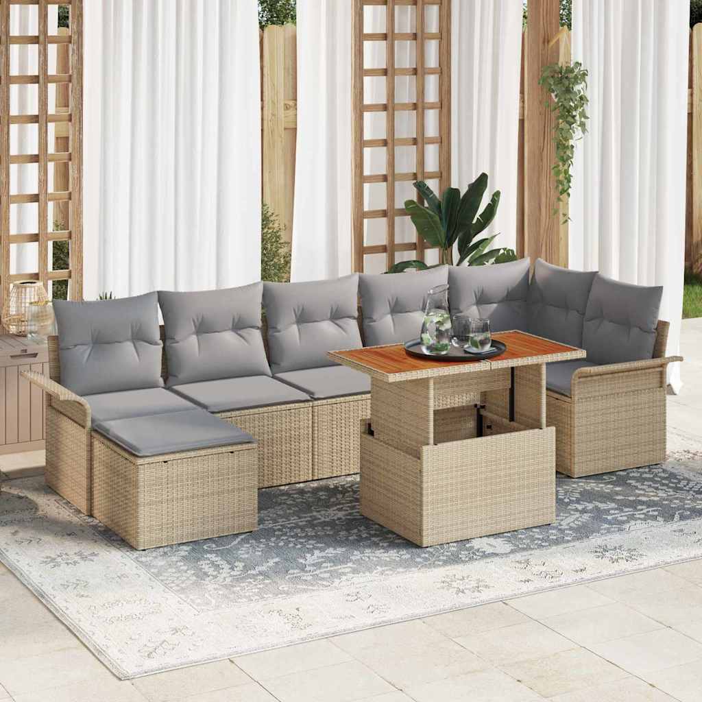 Tuin Sofa Set met opslag 8 pcs Beige Poly riet is nu te koop bij PeponiXL, paradijselijk wonen!