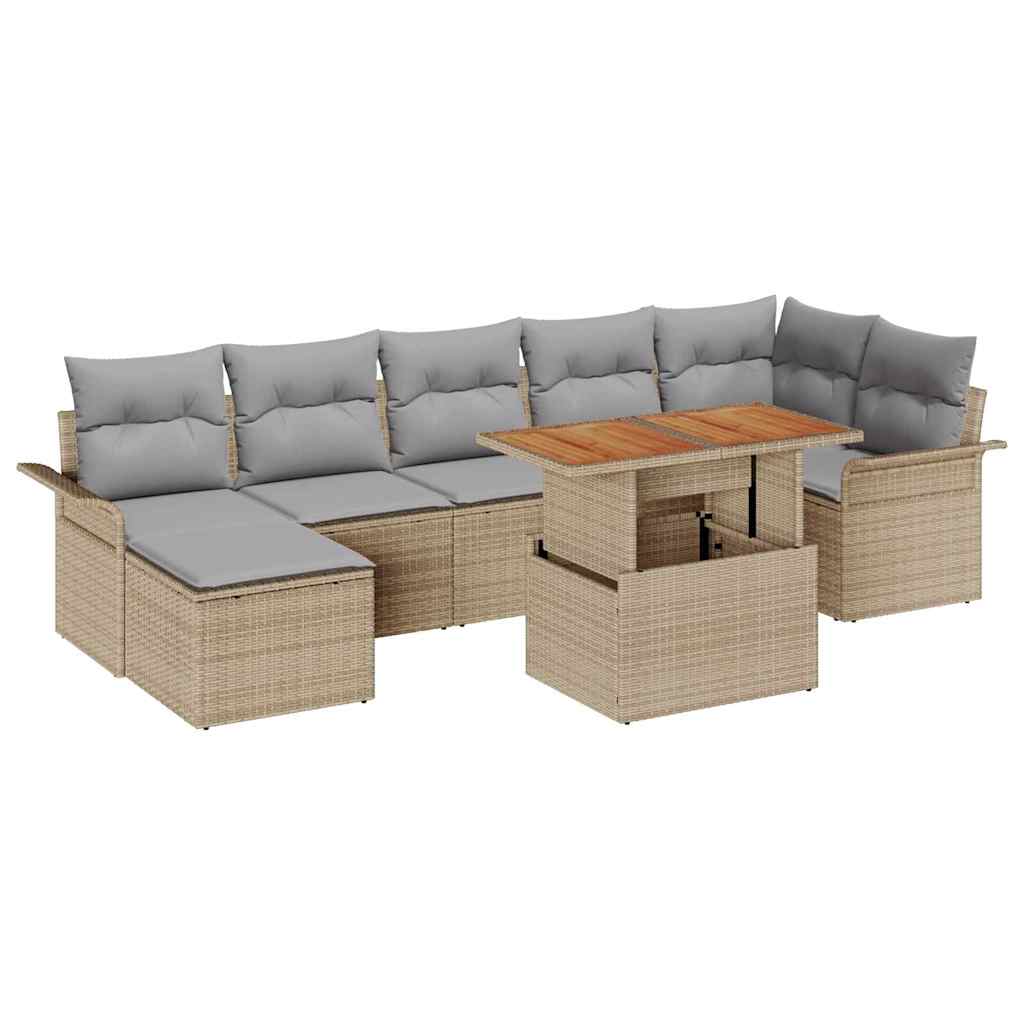 Tuin Sofa Set met opslag 8 pcs Beige Poly riet is nu te koop bij PeponiXL, paradijselijk wonen!