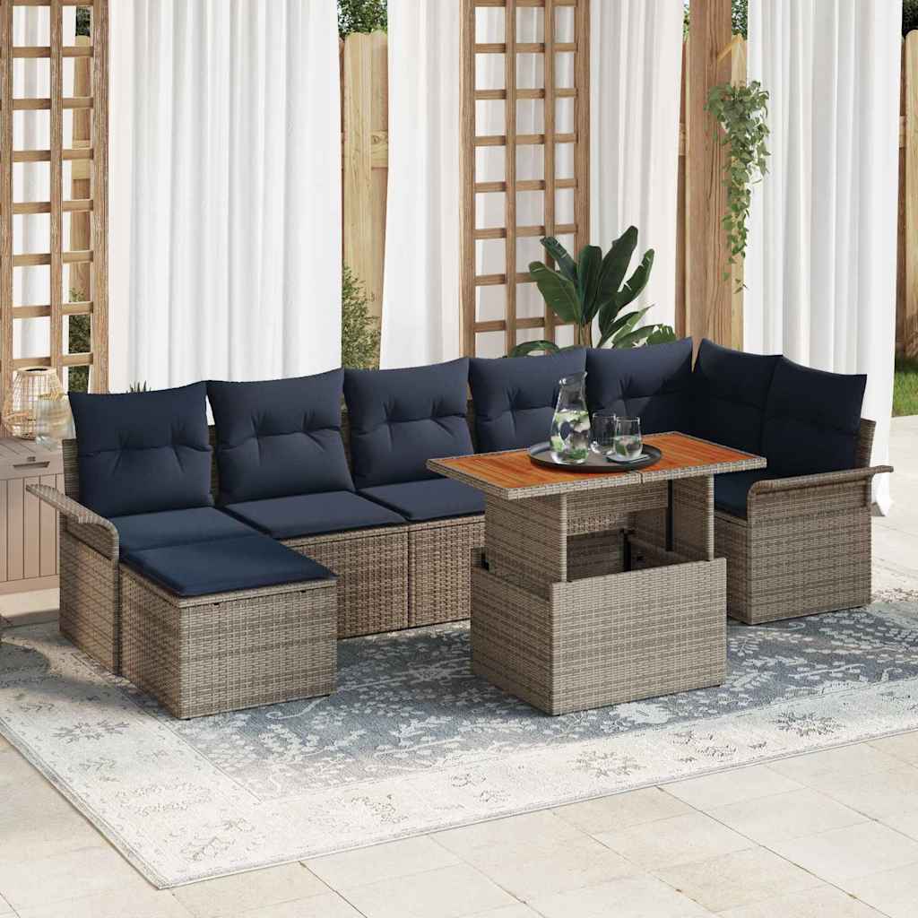 Tuin Sofa Set met opslag 8 pcs Grijs Poly riet is nu te koop bij PeponiXL, paradijselijk wonen!