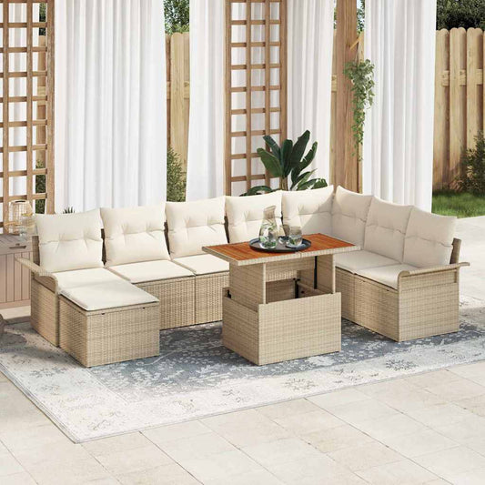 Tuin Sofa Set 9 st Beige Poly riet is nu te koop bij PeponiXL, paradijselijk wonen!