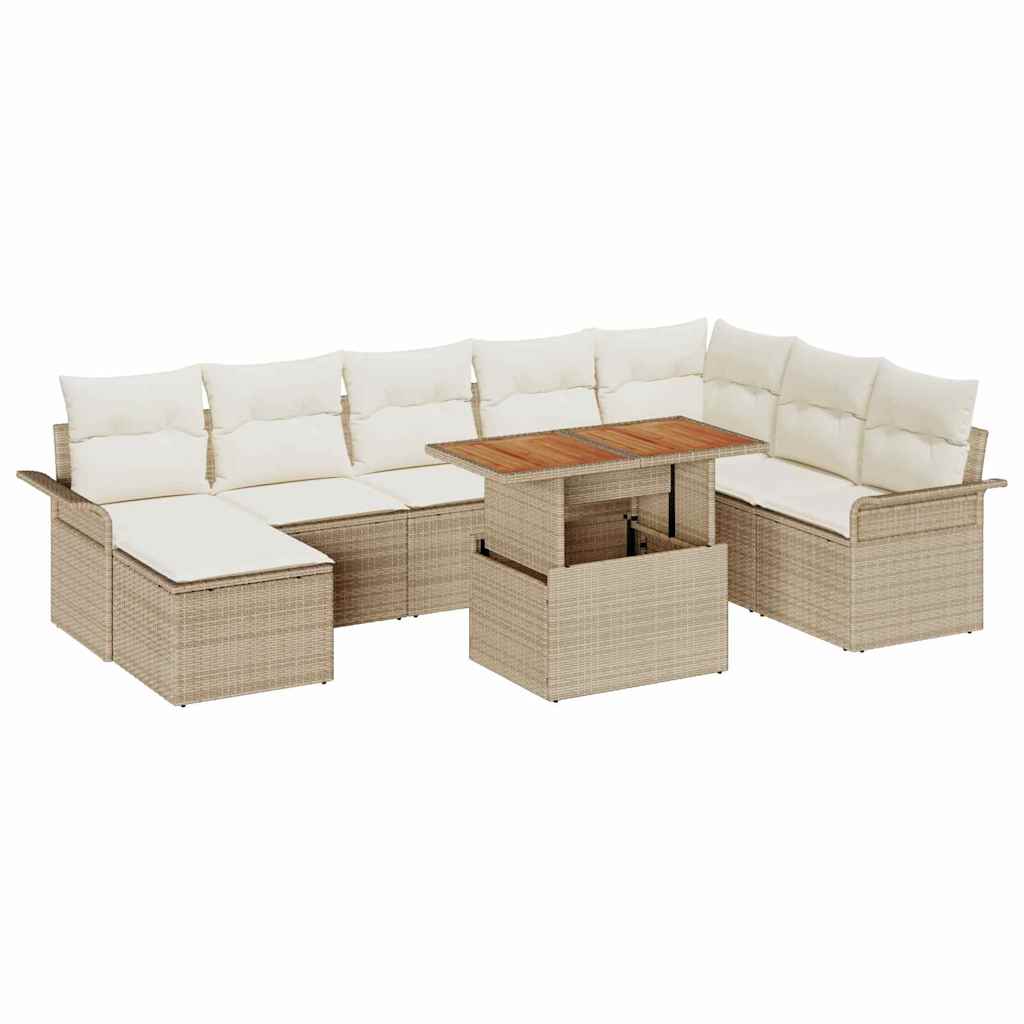 Tuin Sofa Set met opslag 9 pcs Beige Poly riet is nu te koop bij PeponiXL, paradijselijk wonen!