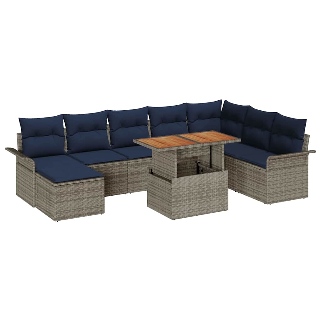 Tuin Sofa Set met opslag 9 pcs Grijs Poly riet is nu te koop bij PeponiXL, paradijselijk wonen!