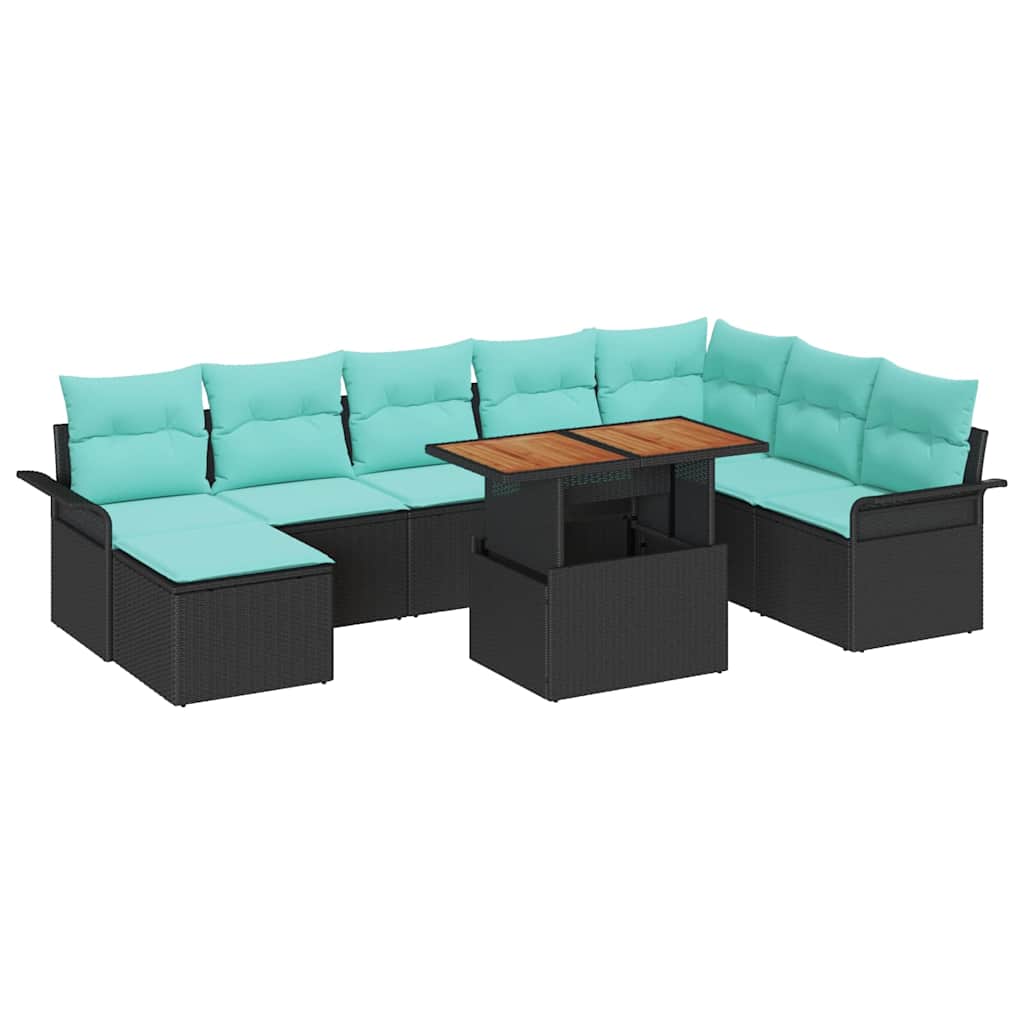 Tuin Sofa Set met opslag 9 pcs Zwart Poly riet is nu te koop bij PeponiXL, paradijselijk wonen!