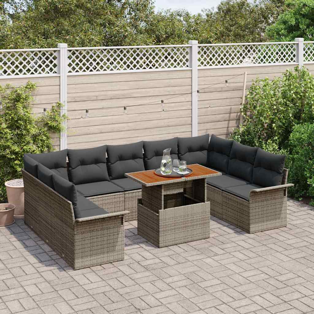Tuin Sofa Set met opslag 10 pcs Grijs Poly riet is nu te koop bij PeponiXL, paradijselijk wonen!