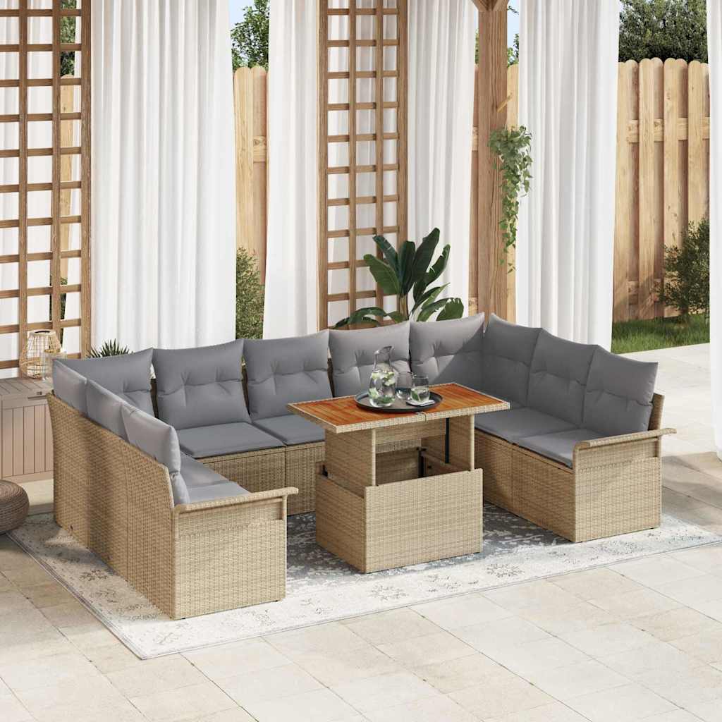 Tuin Sofa Set met opslag 10 pcs Beige Poly riet is nu te koop bij PeponiXL, paradijselijk wonen!