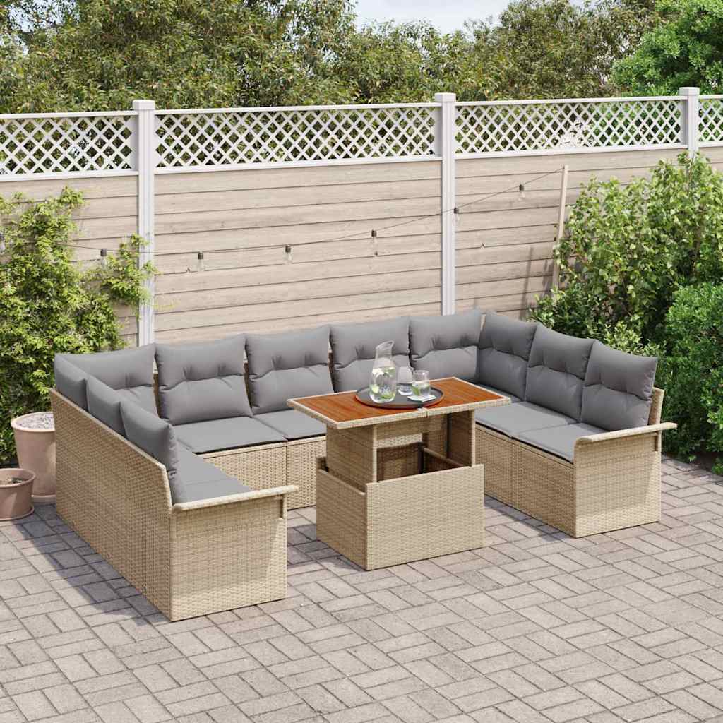 Tuin Sofa Set met opslag 10 pcs Beige Poly riet is nu te koop bij PeponiXL, paradijselijk wonen!