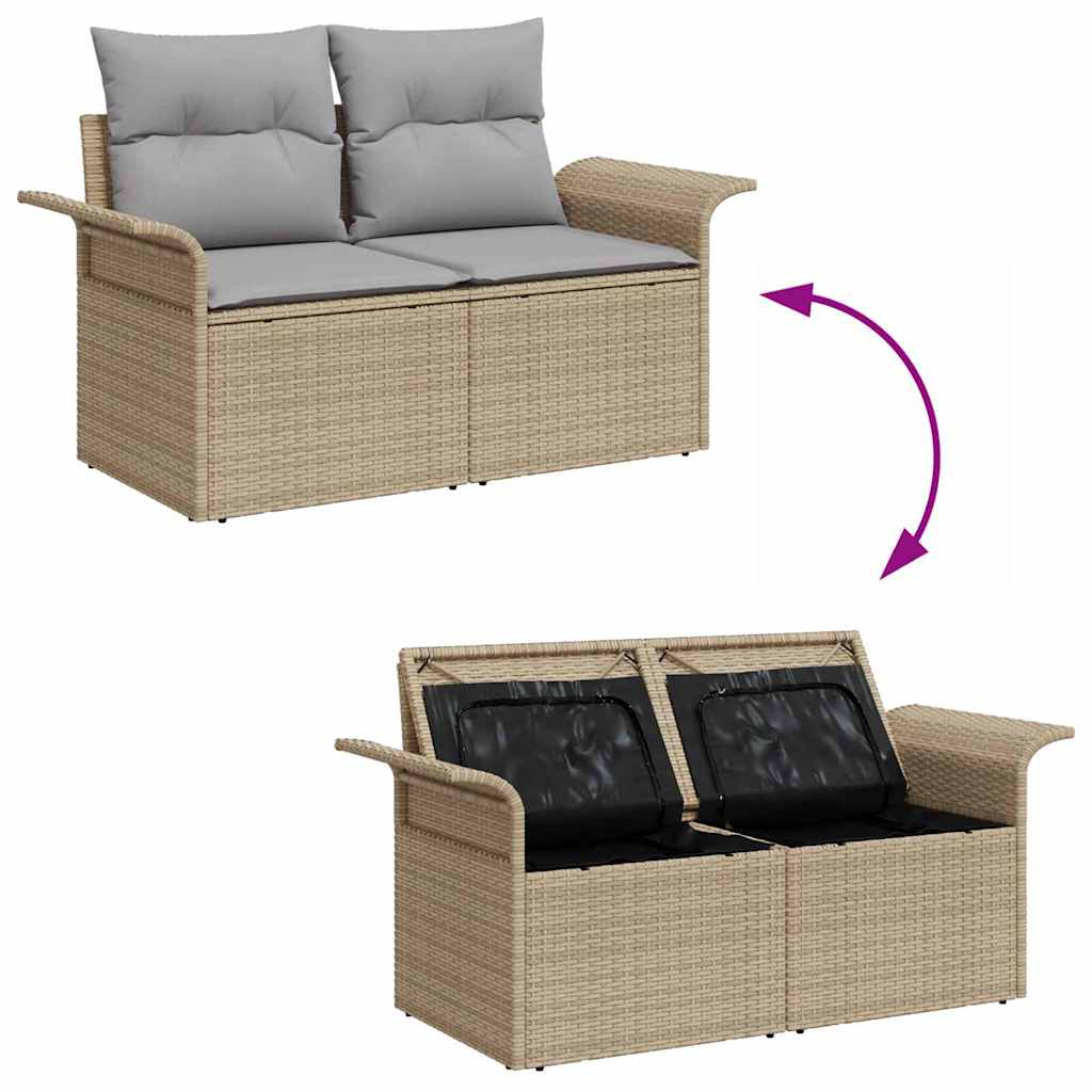 Tuin Sofa Set met opslag 10 pcs Beige Poly riet is nu te koop bij PeponiXL, paradijselijk wonen!