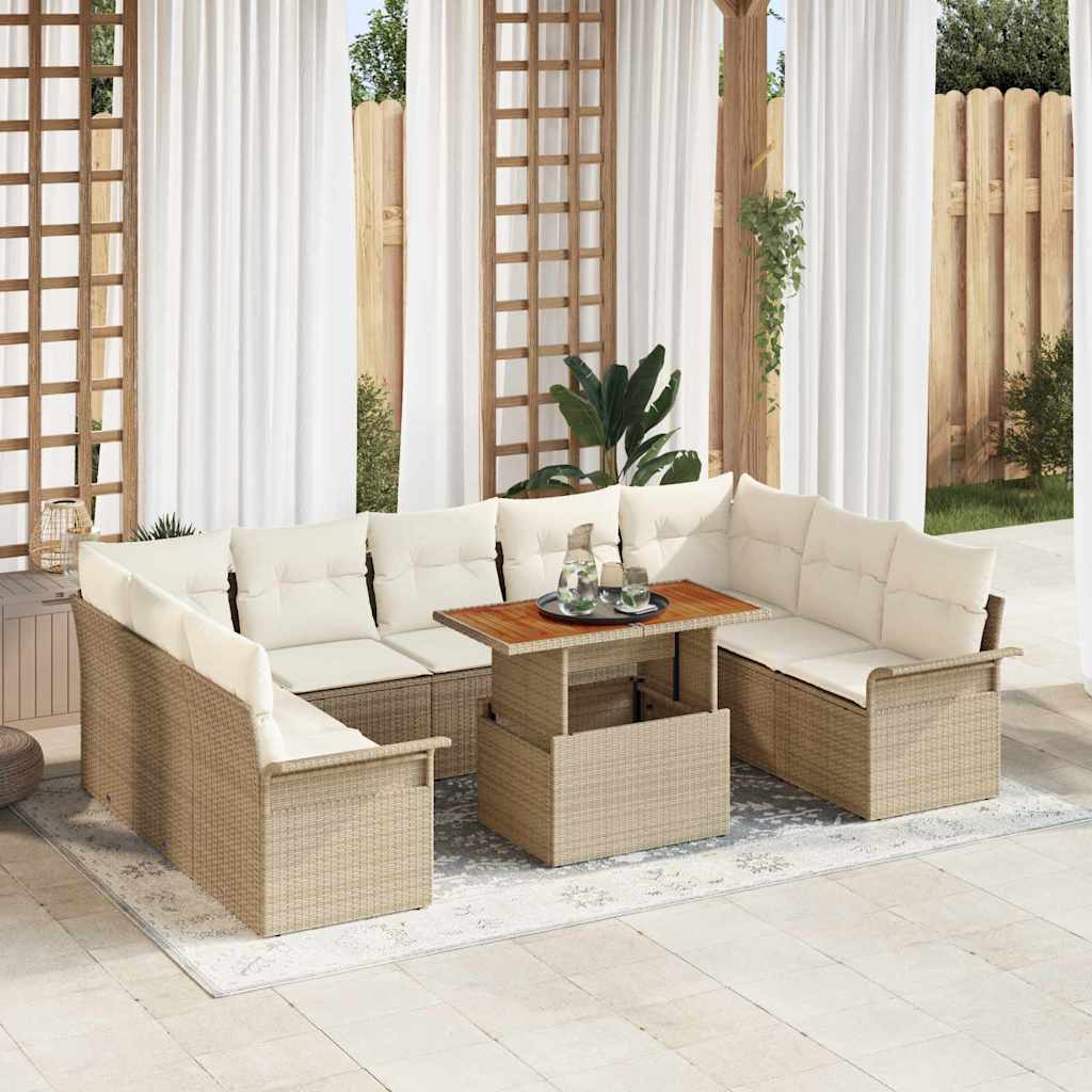 Tuin Sofa Set met opslag 10 pcs Beige Poly riet is nu te koop bij PeponiXL, paradijselijk wonen!