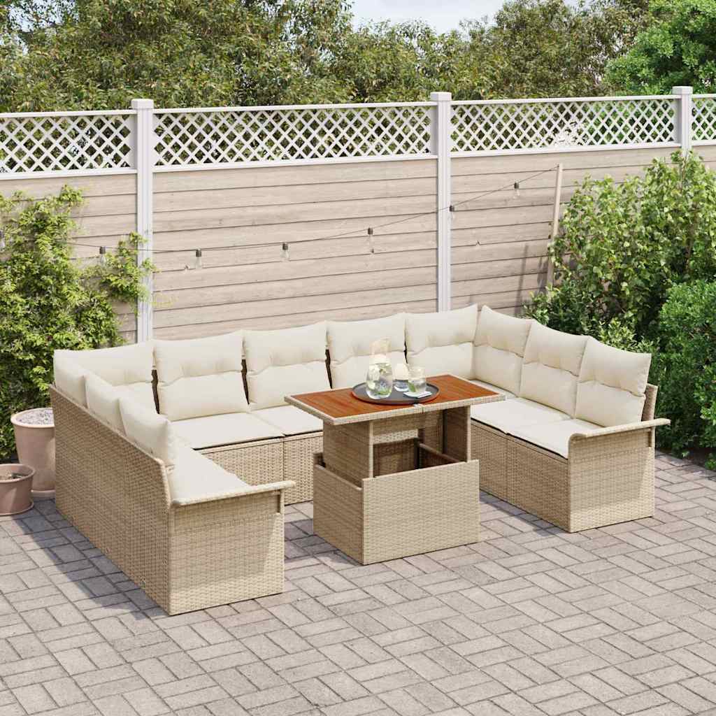 Tuin Sofa Set met opslag 10 pcs Beige Poly riet is nu te koop bij PeponiXL, paradijselijk wonen!