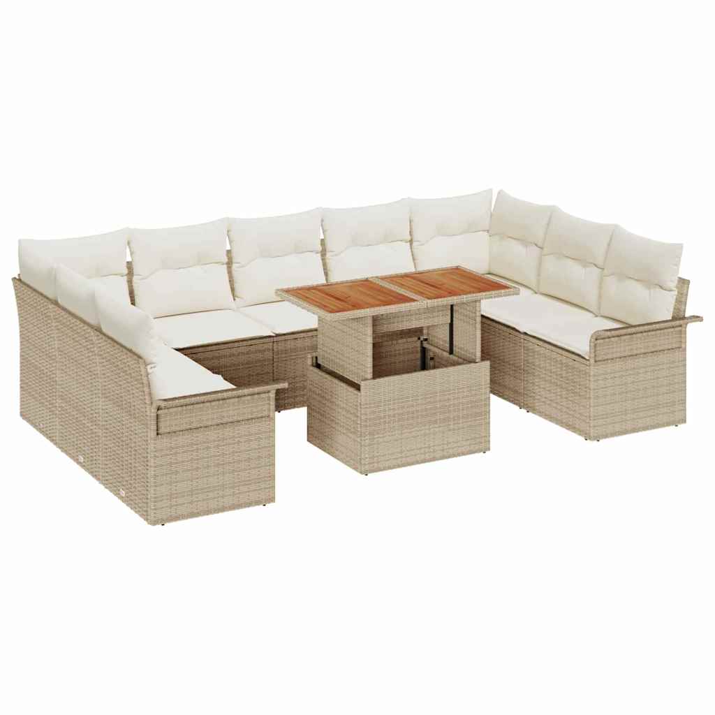 Tuin Sofa Set met opslag 10 pcs Beige Poly riet is nu te koop bij PeponiXL, paradijselijk wonen!