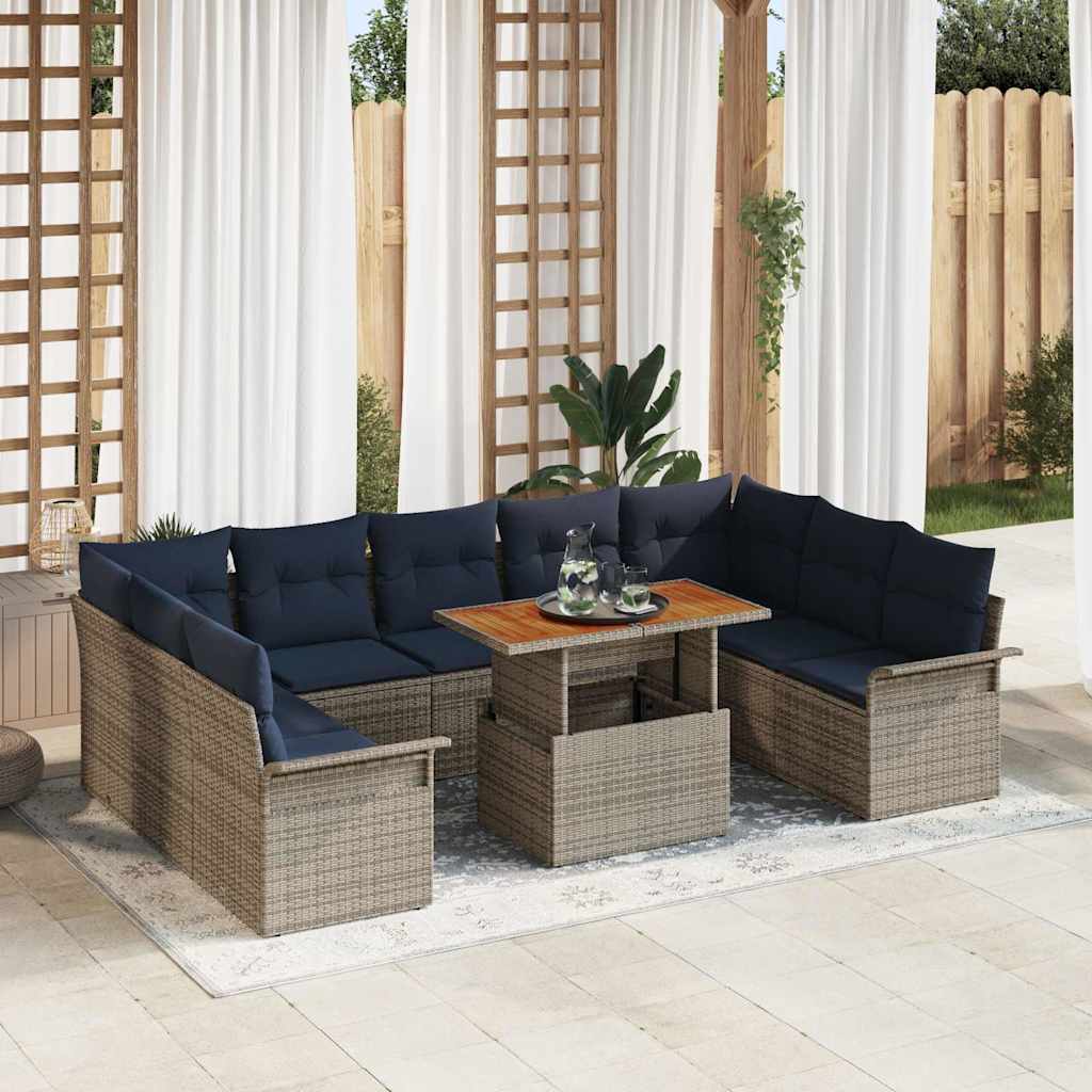 Tuin Sofa Set met opslag 10 pcs Grijs Poly riet is nu te koop bij PeponiXL, paradijselijk wonen!