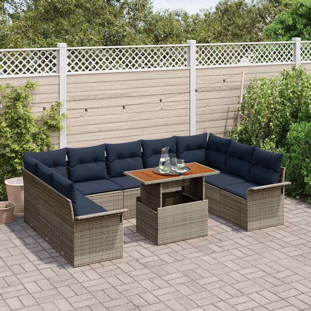 Tuin Sofa Set met opslag 10 pcs Grijs Poly riet is nu te koop bij PeponiXL, paradijselijk wonen!