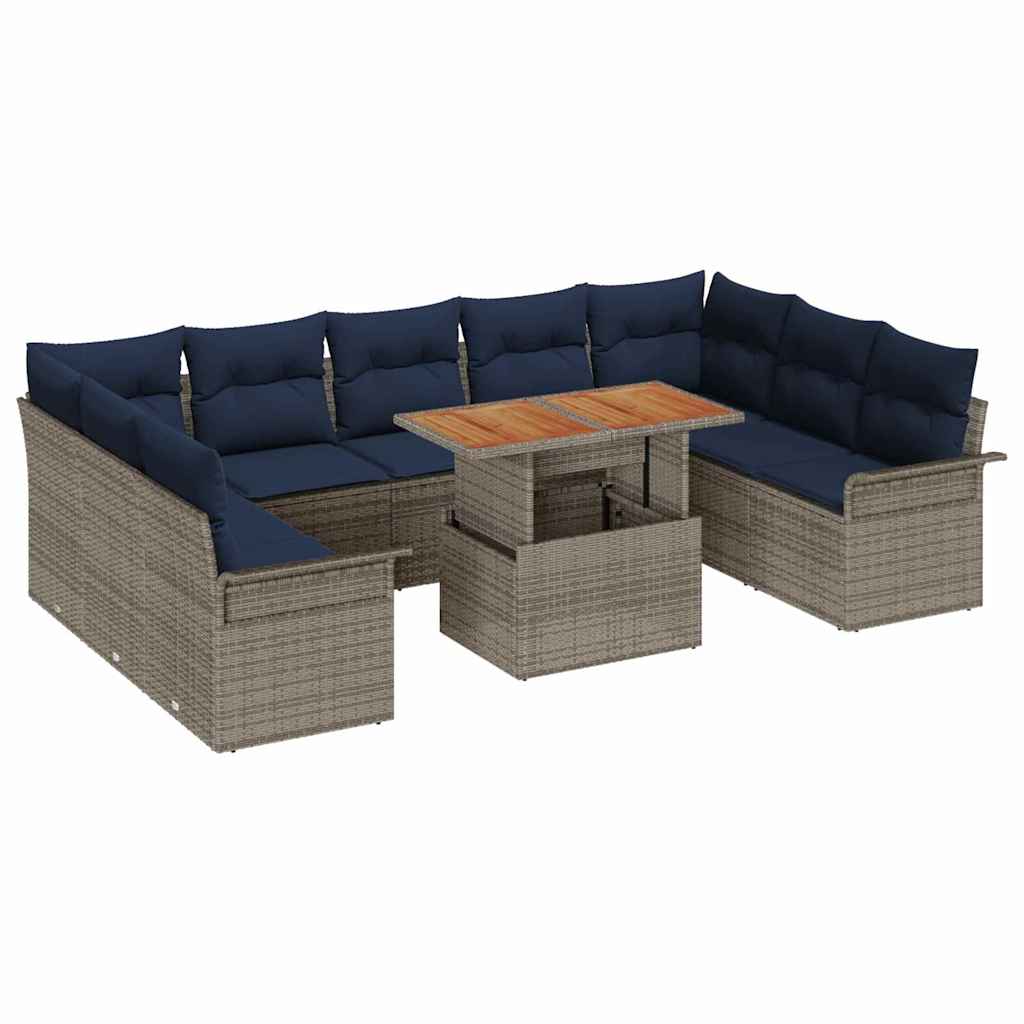 Tuin Sofa Set met opslag 10 pcs Grijs Poly riet is nu te koop bij PeponiXL, paradijselijk wonen!