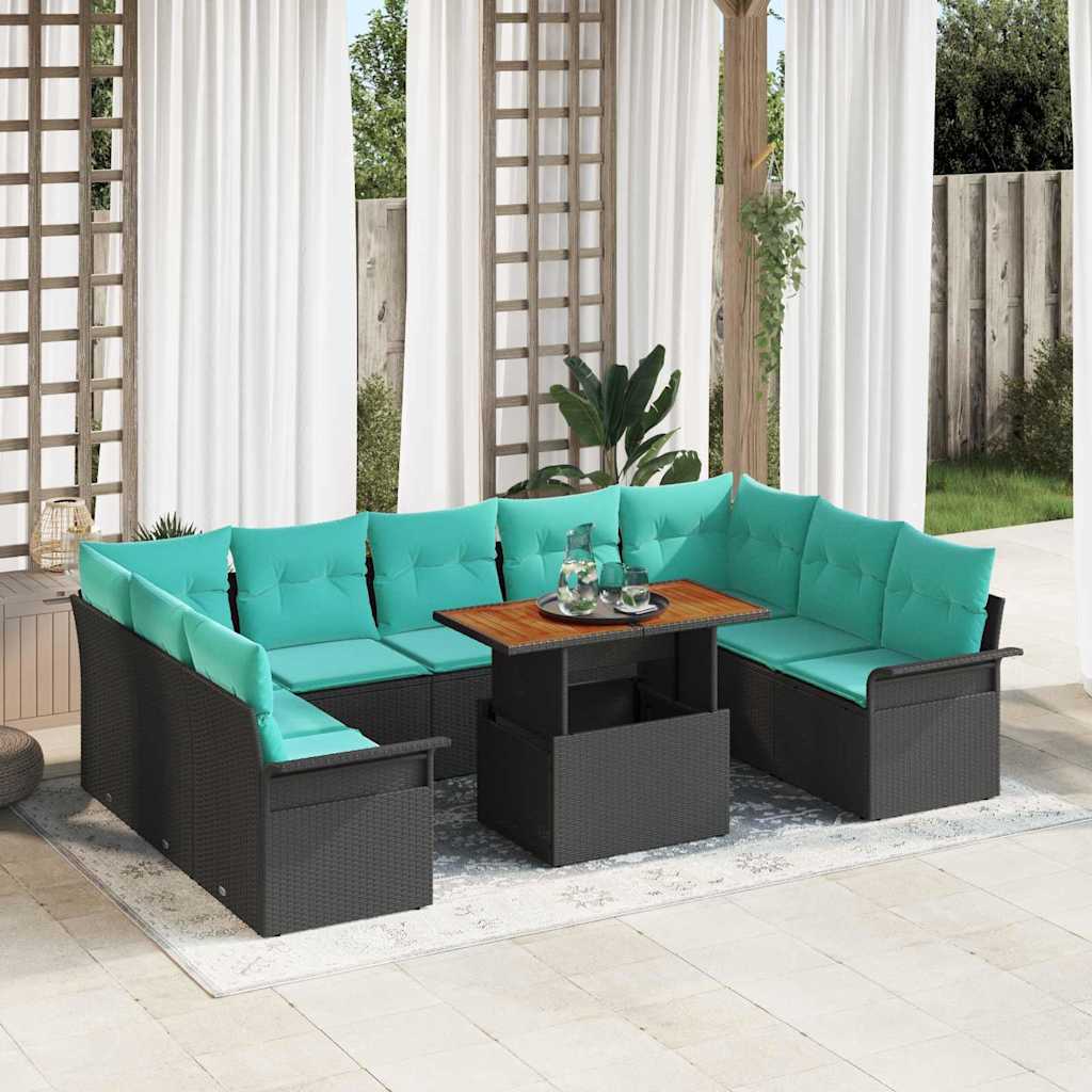 Tuin Sofa Set met opslag 10 pcs Zwart Poly riet is nu te koop bij PeponiXL, paradijselijk wonen!