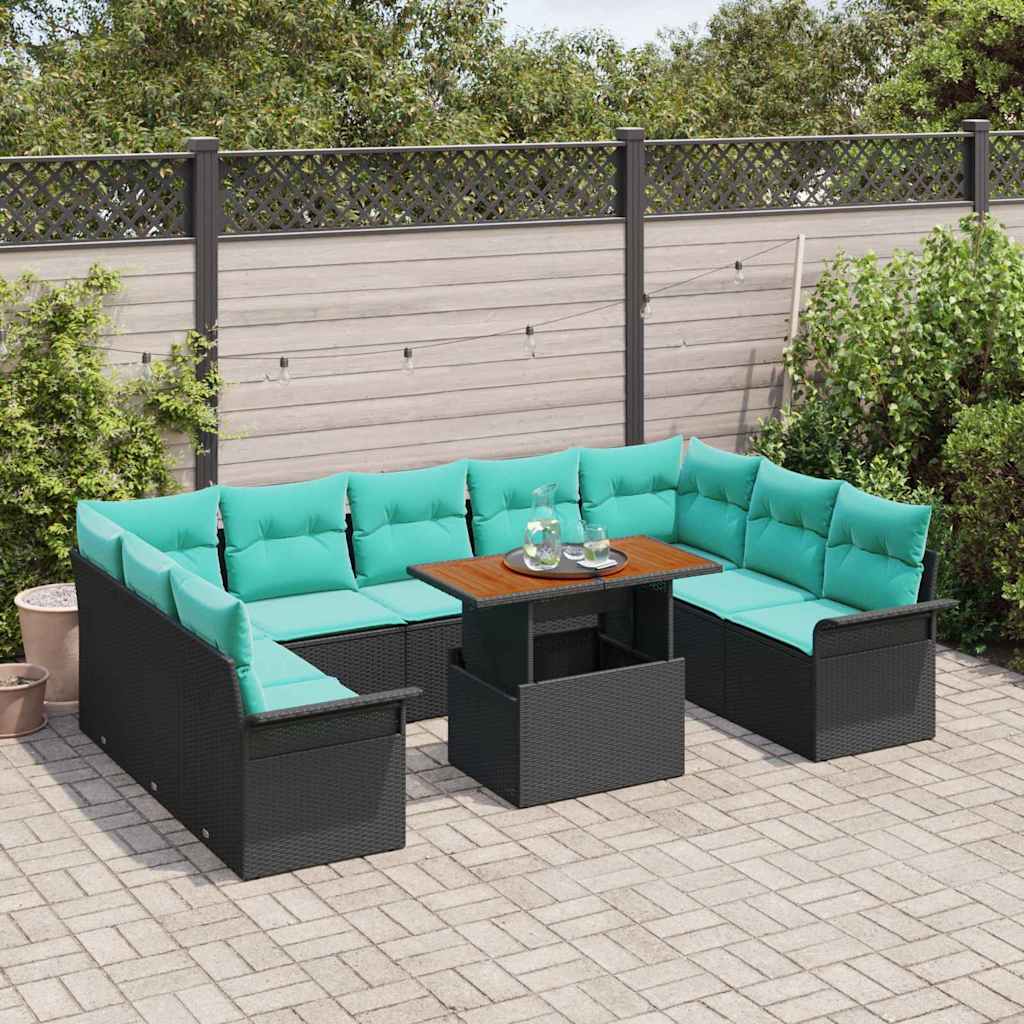 Tuin Sofa Set met opslag 10 pcs Zwart Poly riet is nu te koop bij PeponiXL, paradijselijk wonen!