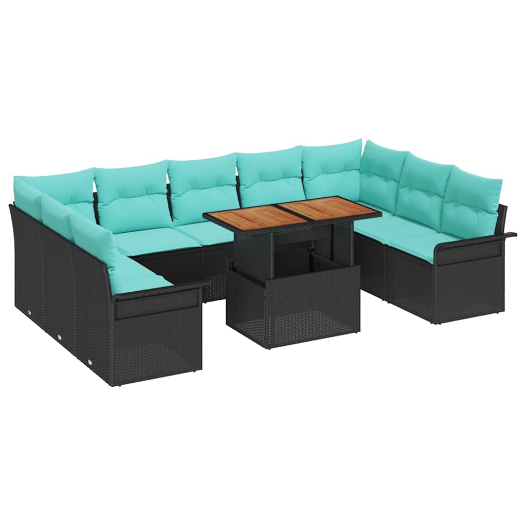 Tuin Sofa Set met opslag 10 pcs Zwart Poly riet is nu te koop bij PeponiXL, paradijselijk wonen!