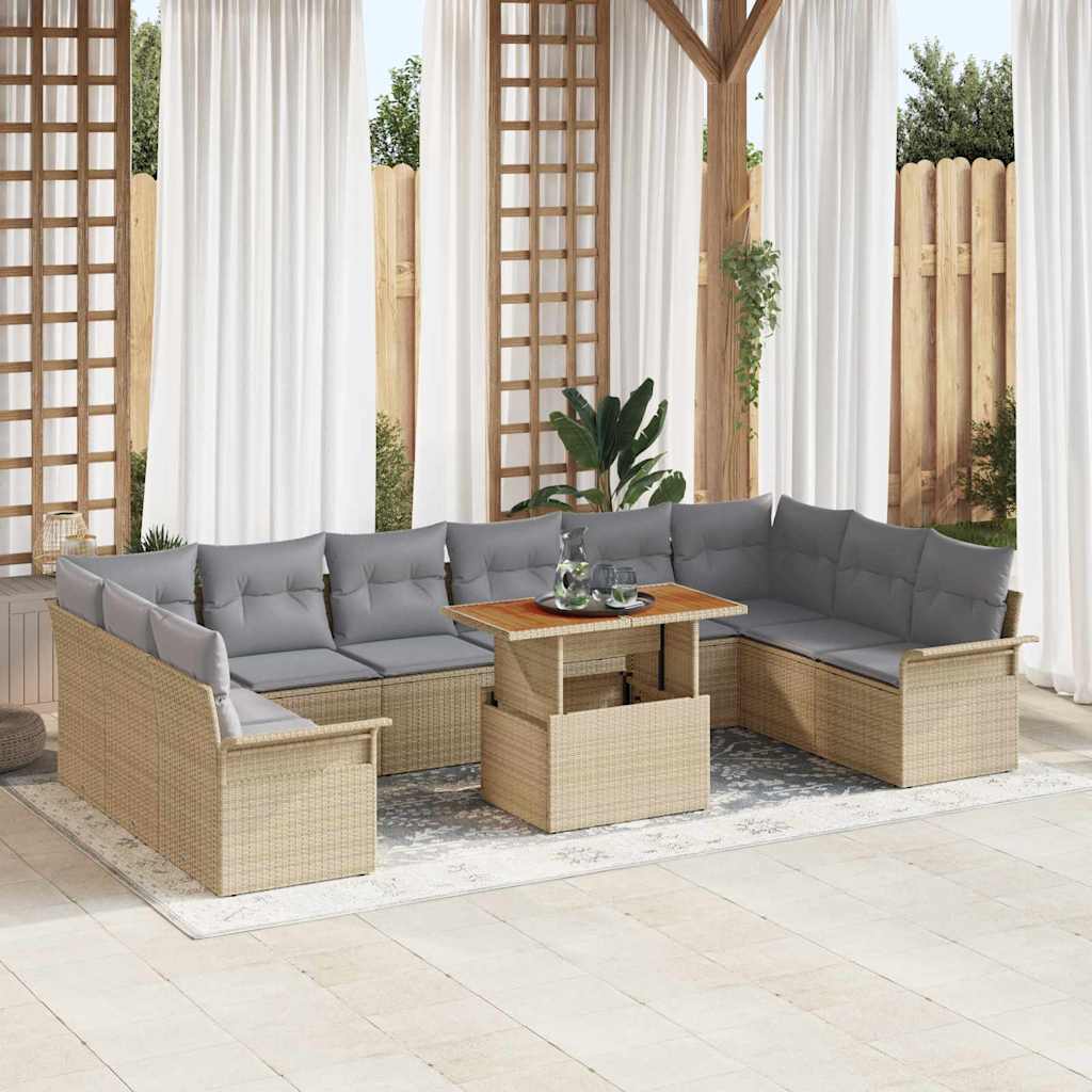 Tuin Sofa Set met opslag 11 pcs Beige Poly riet is nu te koop bij PeponiXL, paradijselijk wonen!
