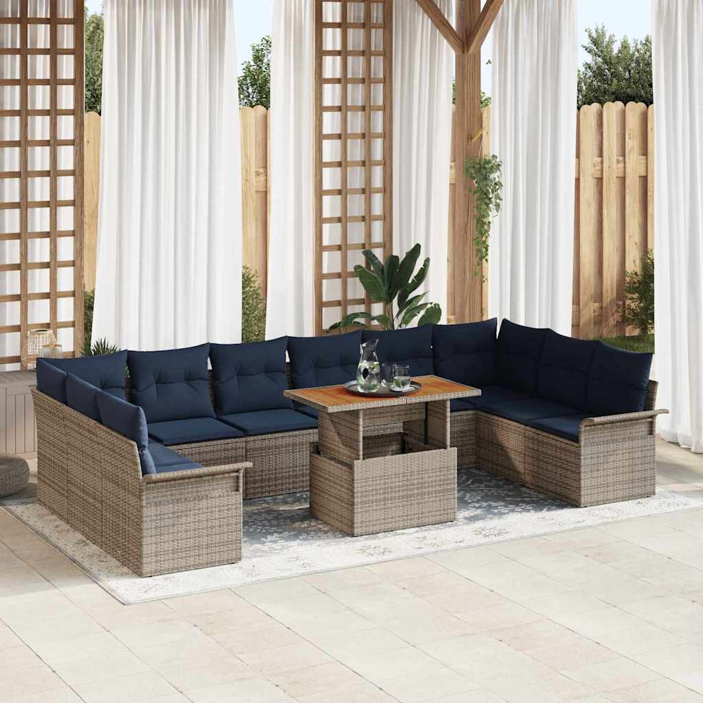 Tuin Sofa Set met opslag 11 pcs Grijs Poly riet is nu te koop bij PeponiXL, paradijselijk wonen!