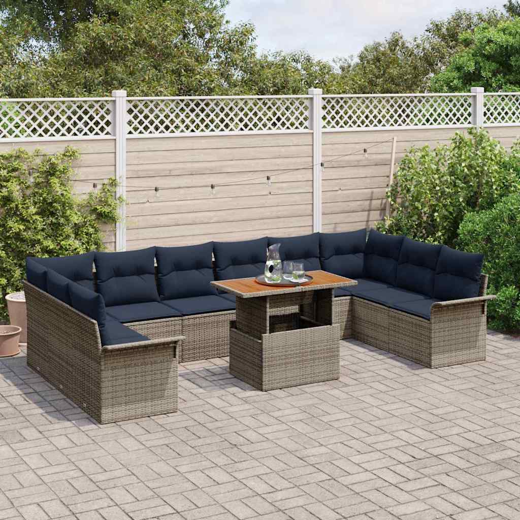Tuin Sofa Set met opslag 11 pcs Grijs Poly riet is nu te koop bij PeponiXL, paradijselijk wonen!