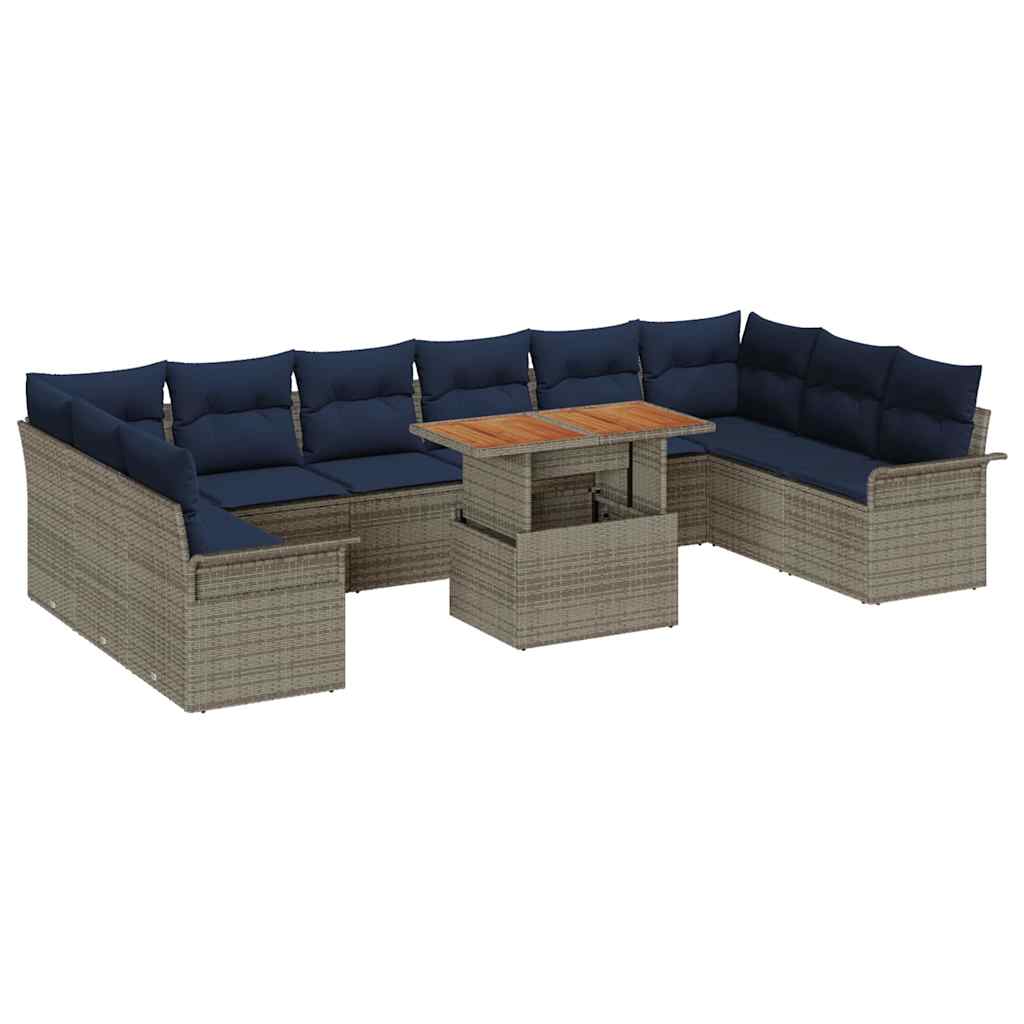 Tuin Sofa Set met opslag 11 pcs Grijs Poly riet is nu te koop bij PeponiXL, paradijselijk wonen!