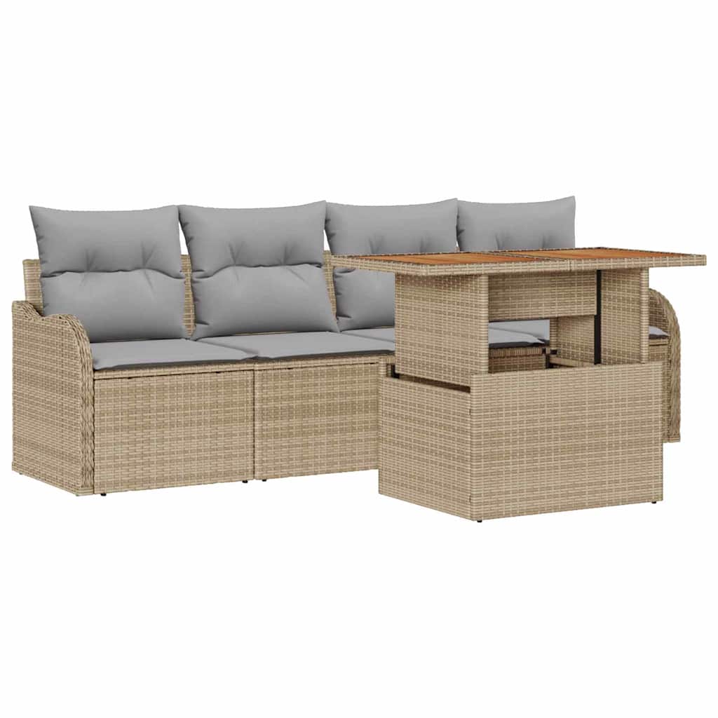 Tuinbankenset met opslag 5 pcs Beige poly rattan is nu te koop bij PeponiXL, paradijselijk wonen!