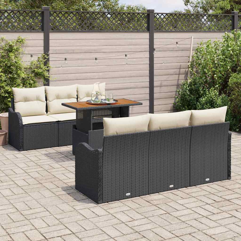 Tuin Sofa Set met opslag 7 pcs Zwart Poly riet is nu te koop bij PeponiXL, paradijselijk wonen!
