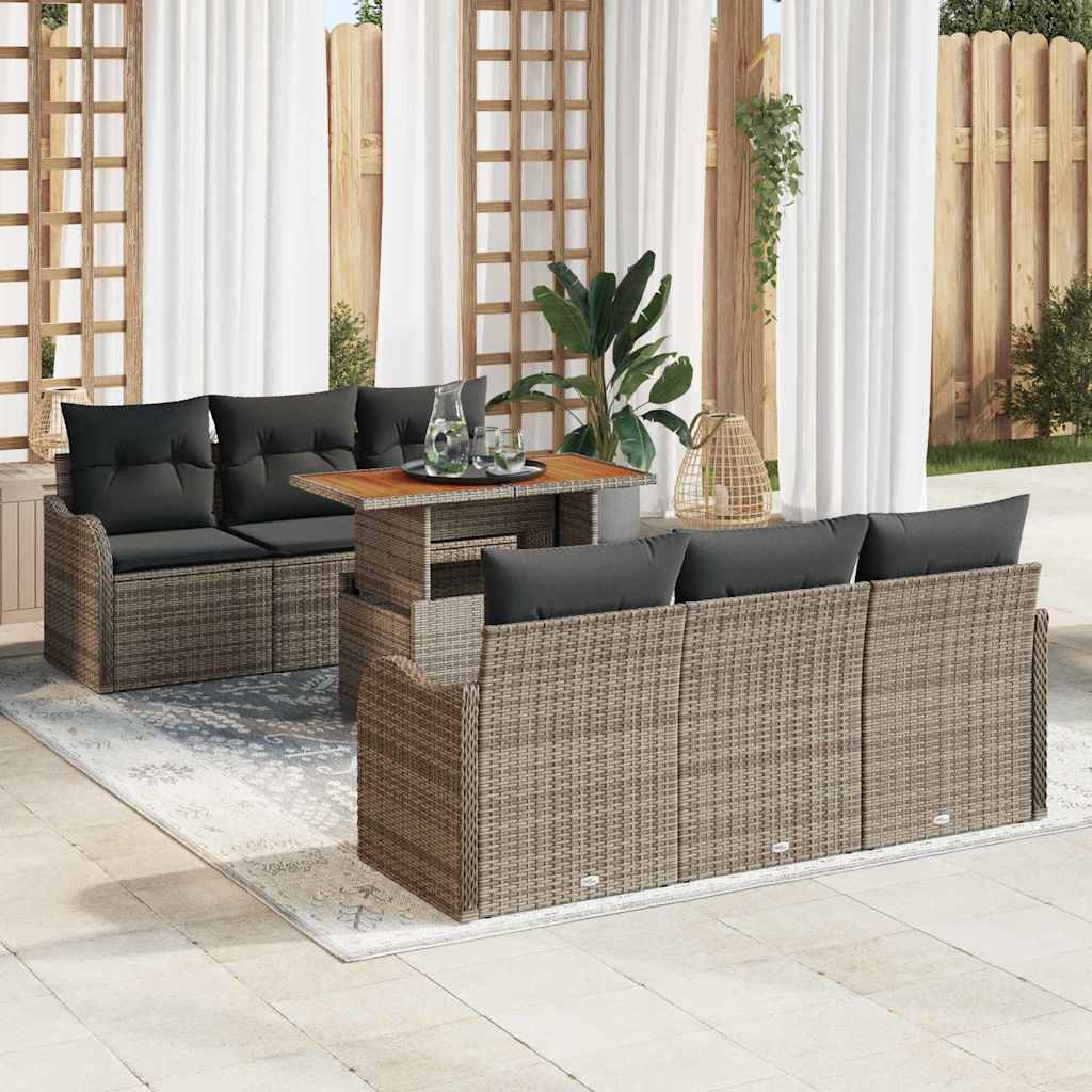 Tuin Sofa Set met opslag 7 pcs Grijs Poly riet is nu te koop bij PeponiXL, paradijselijk wonen!