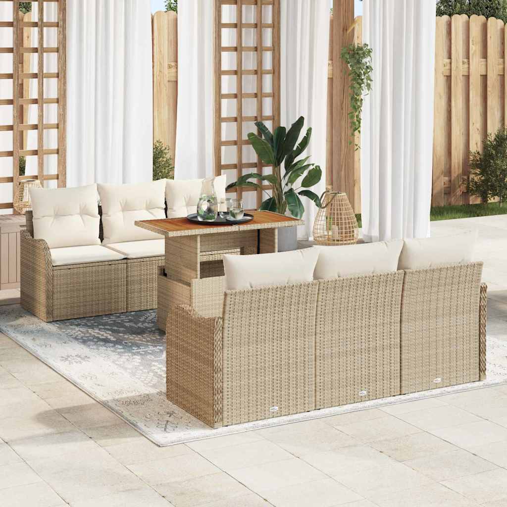 Tuin Sofa Set met opslag 7 pcs Beige Poly riet is nu te koop bij PeponiXL, paradijselijk wonen!