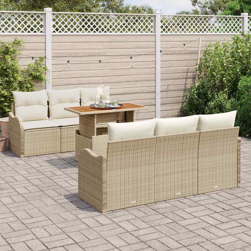 Tuin Sofa Set met opslag 7 pcs Beige Poly riet is nu te koop bij PeponiXL, paradijselijk wonen!