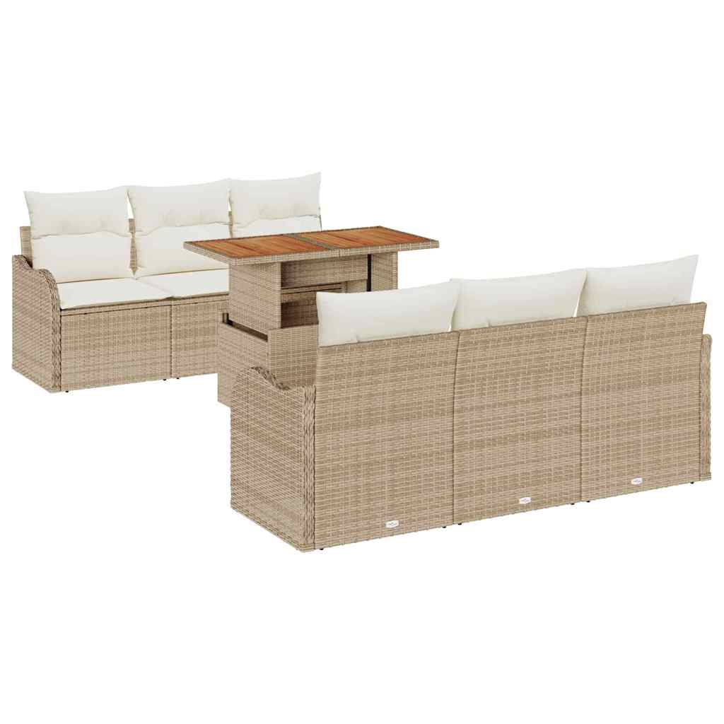 Tuin Sofa Set met opslag 7 pcs Beige Poly riet is nu te koop bij PeponiXL, paradijselijk wonen!