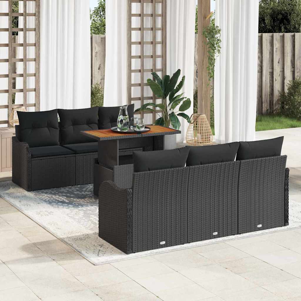 Tuin Sofa Set met opslag 7 pcs Zwart Poly riet is nu te koop bij PeponiXL, paradijselijk wonen!