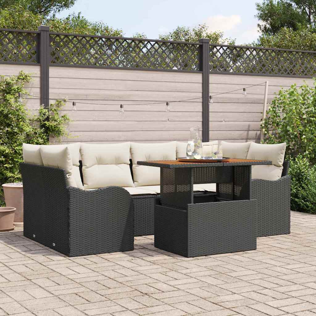 Tuin Sofa Set met opslag 7 pcs Zwart Poly riet is nu te koop bij PeponiXL, paradijselijk wonen!