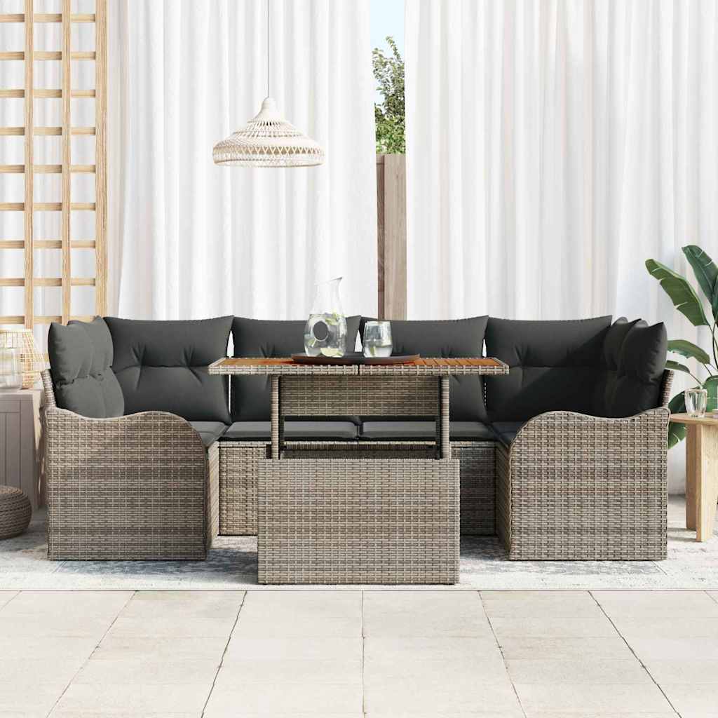 Tuin Sofa Set met opslag 7 pcs Grijs Poly riet is nu te koop bij PeponiXL, paradijselijk wonen!