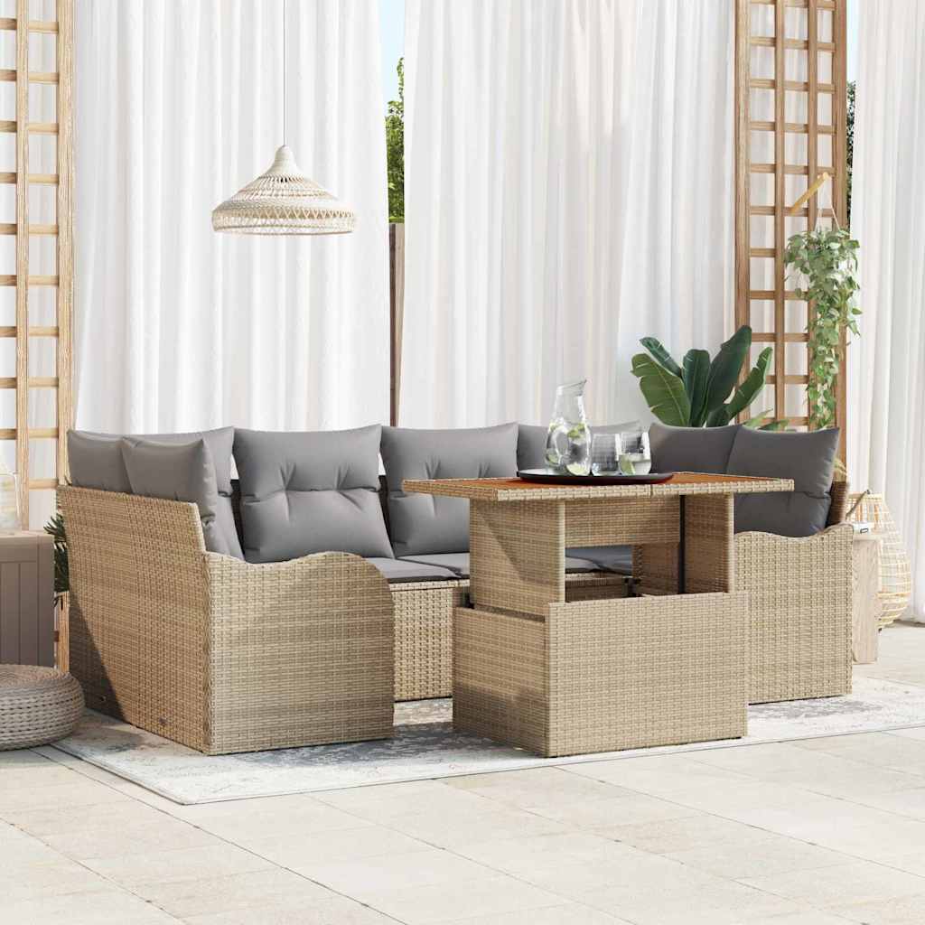 Tuin Sofa Set met opslag 7 pcs Beige Poly riet is nu te koop bij PeponiXL, paradijselijk wonen!