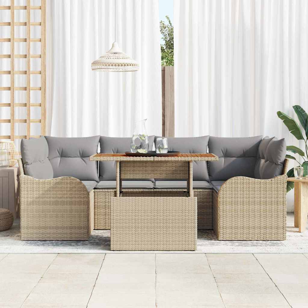Tuin Sofa Set met opslag 7 pcs Beige Poly riet is nu te koop bij PeponiXL, paradijselijk wonen!