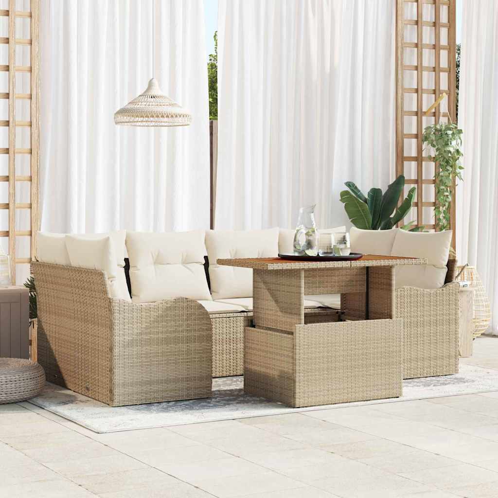 Tuin Sofa Set met opslag 7 pcs Beige Poly riet is nu te koop bij PeponiXL, paradijselijk wonen!