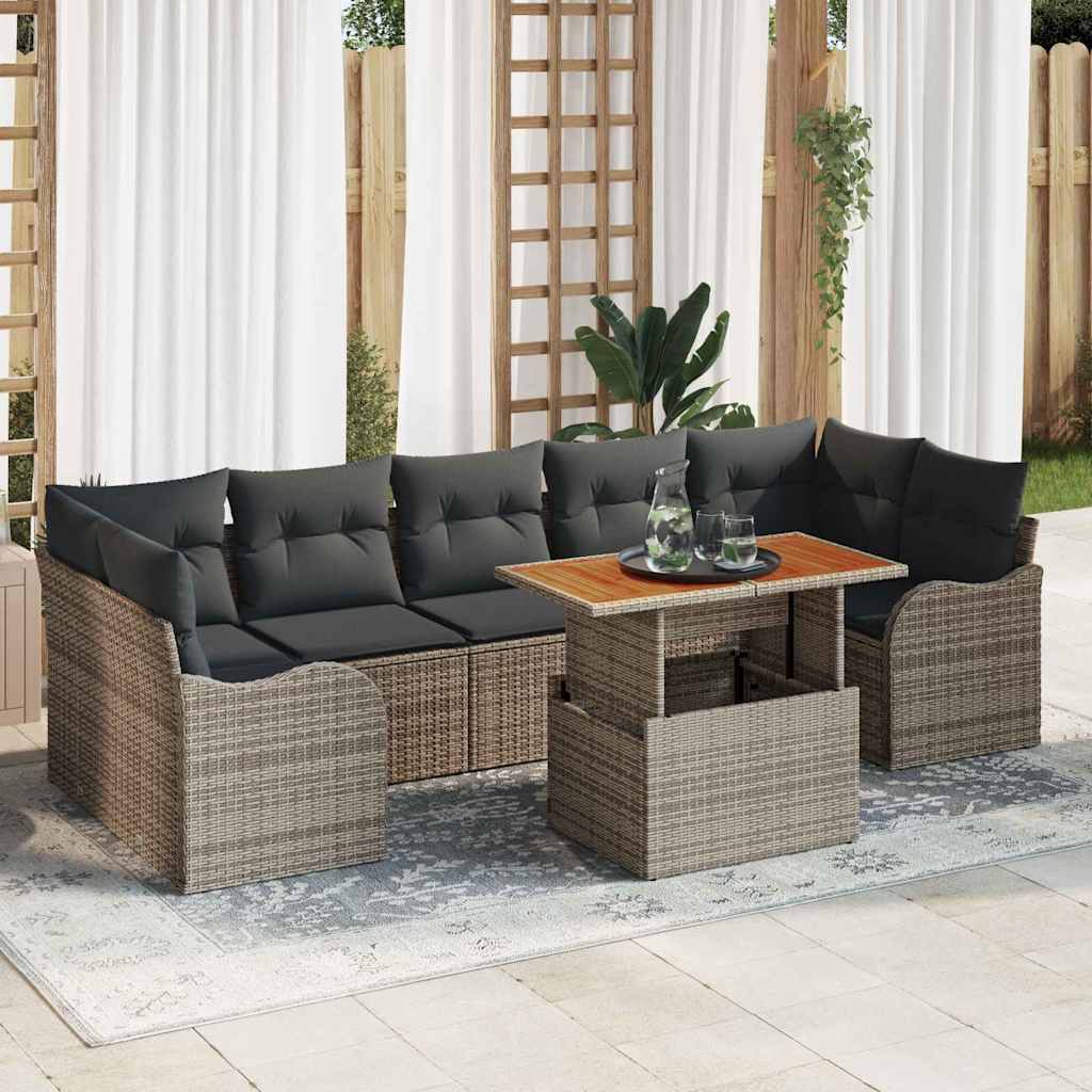 Tuin Sofa Set met opslag 8 pcs Grijs Poly riet is nu te koop bij PeponiXL, paradijselijk wonen!