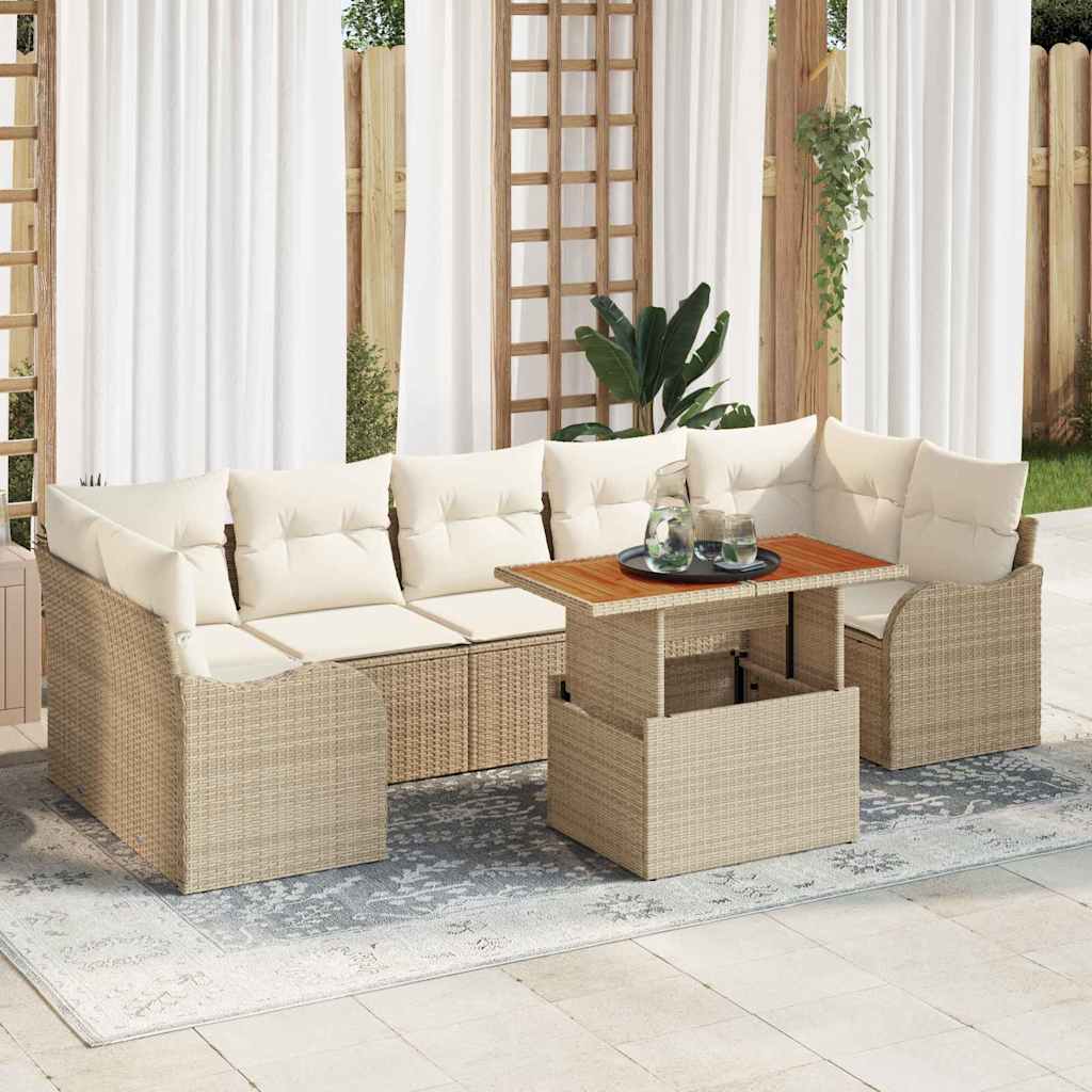 Tuin Sofa Set met opslag 8 pcs Beige Poly riet is nu te koop bij PeponiXL, paradijselijk wonen!