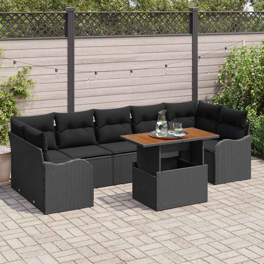 Tuin Sofa Set met opslag 8 pcs Zwart Poly riet is nu te koop bij PeponiXL, paradijselijk wonen!