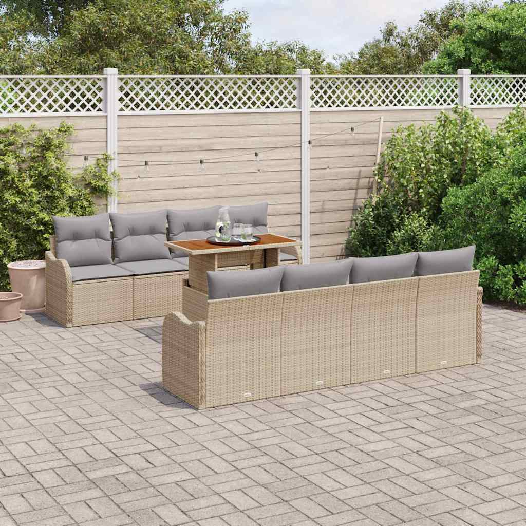 Tuin Sofa Set met opslag 9 pcs Beige Poly riet is nu te koop bij PeponiXL, paradijselijk wonen!