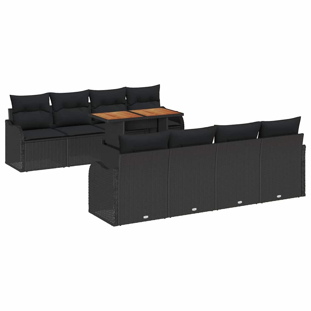 Tuin Sofa Set met opslag 9 pcs Zwart Poly riet is nu te koop bij PeponiXL, paradijselijk wonen!