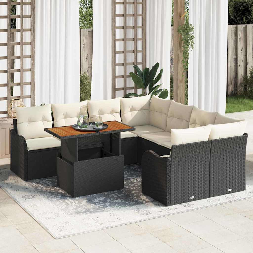 Tuin Sofa Set met opslag 9 pcs Zwart Poly riet is nu te koop bij PeponiXL, paradijselijk wonen!