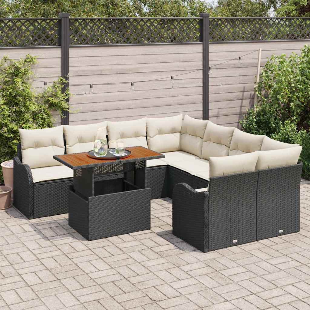Tuin Sofa Set met opslag 9 pcs Zwart Poly riet is nu te koop bij PeponiXL, paradijselijk wonen!