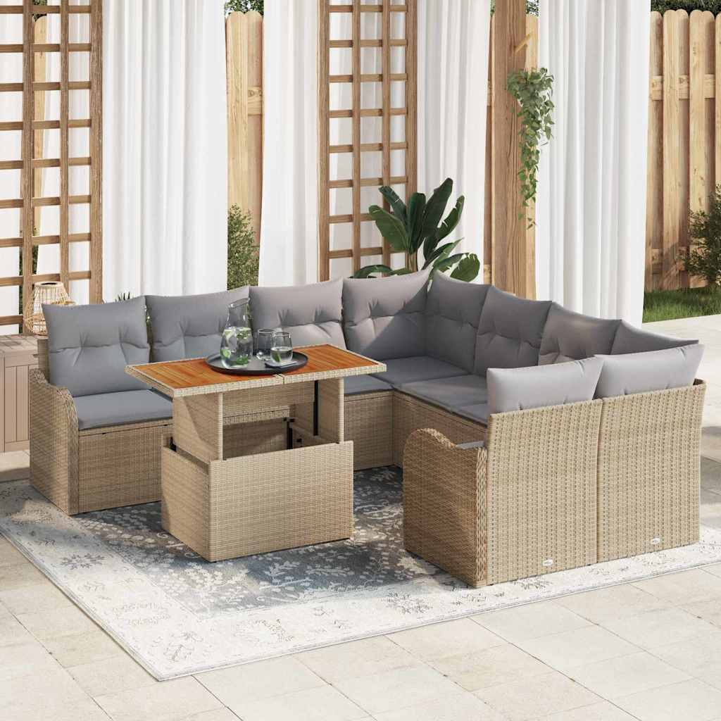 Tuin Sofa Set met opslag 9 pcs Beige Poly riet is nu te koop bij PeponiXL, paradijselijk wonen!