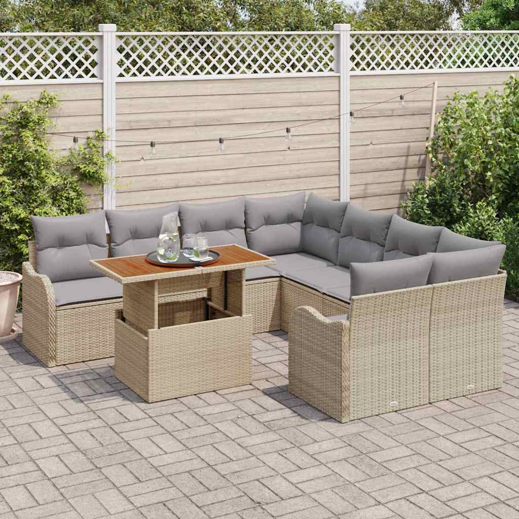 Tuin Sofa Set met opslag 9 pcs Beige Poly riet is nu te koop bij PeponiXL, paradijselijk wonen!