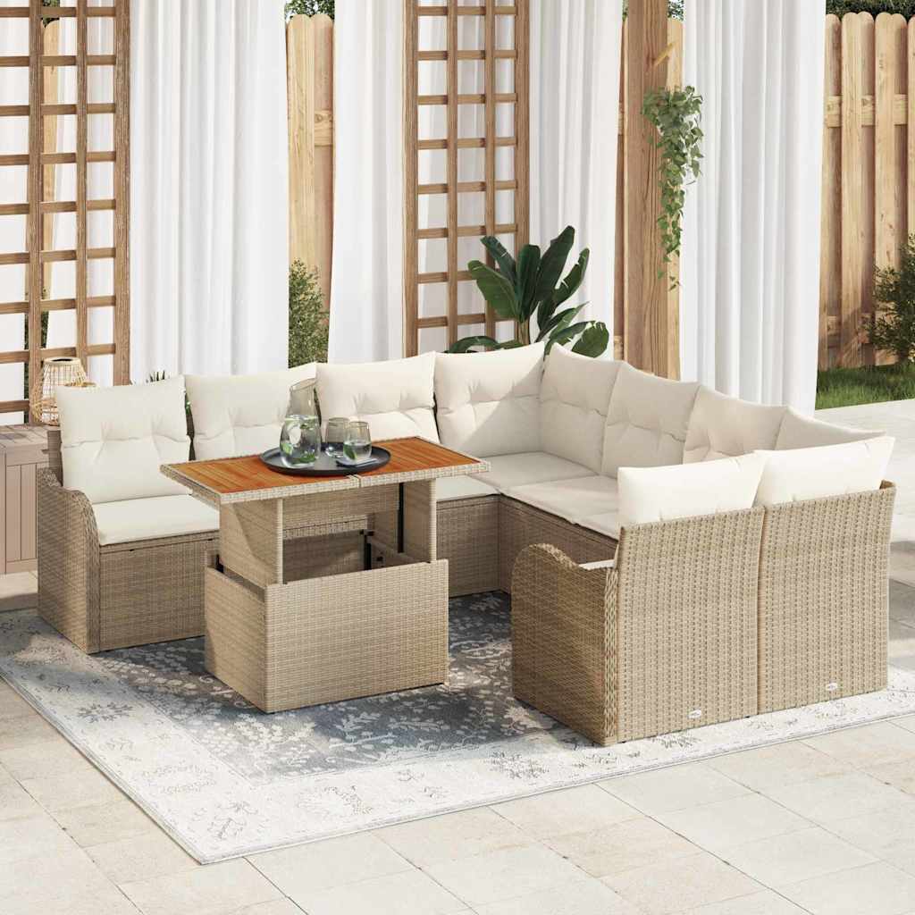 Tuin Sofa Set met opslag 9 pcs Beige Poly riet is nu te koop bij PeponiXL, paradijselijk wonen!