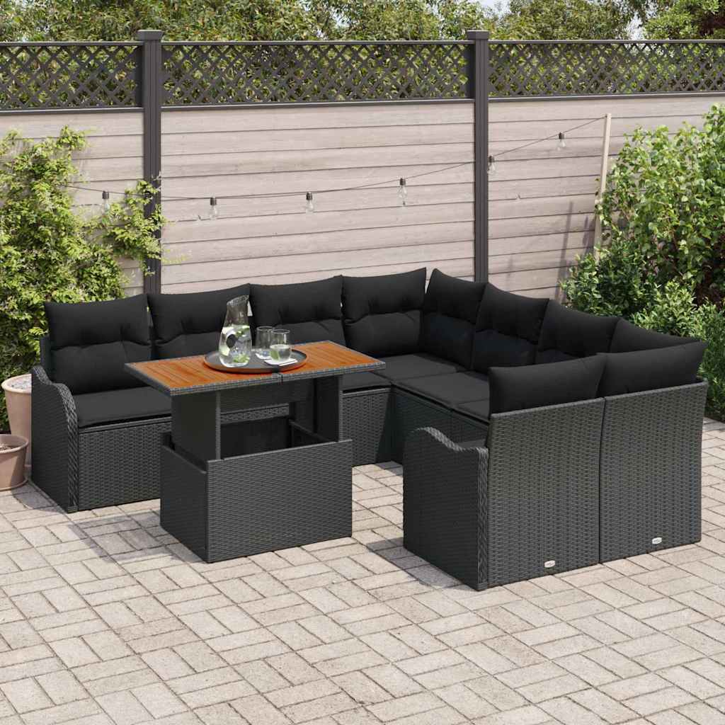 Tuin Sofa Set met opslag 9 pcs Zwart Poly riet is nu te koop bij PeponiXL, paradijselijk wonen!